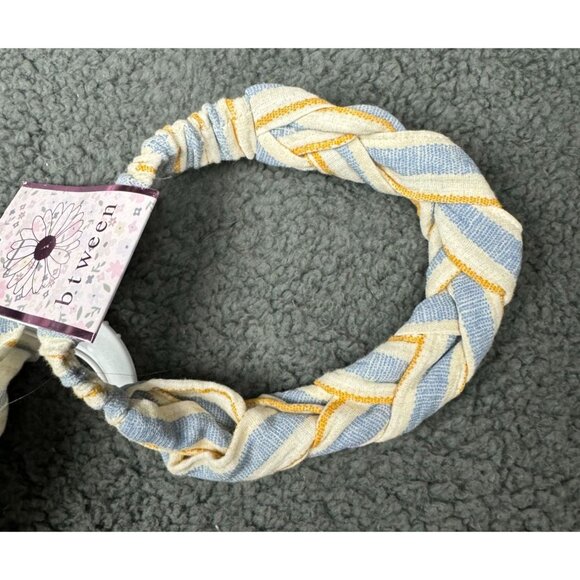 Btween 3M 3 nfant Outfit Set With Headband Yellow & Blue Stripes Embroidered Flo - Picture 5 of 7